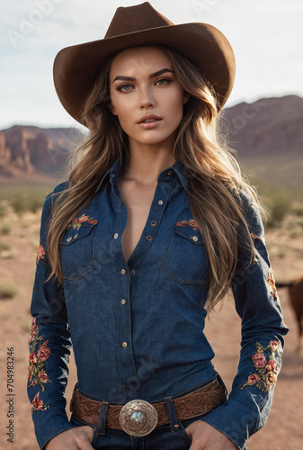Young sexy Woman wearing cowboy hat © shahram