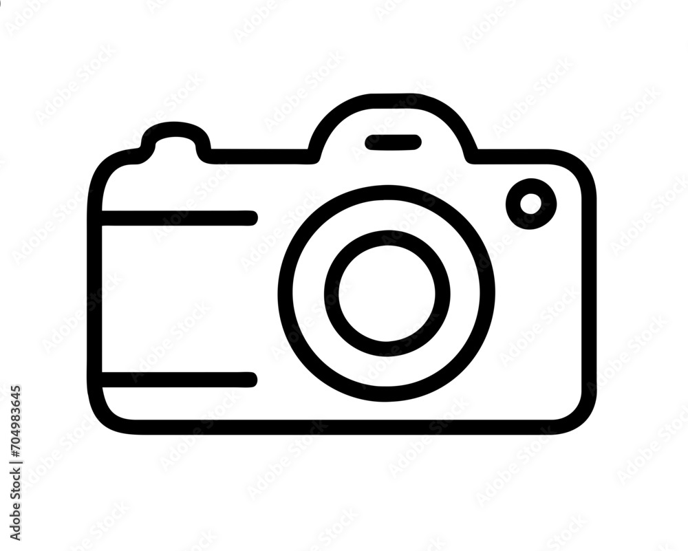 Simple digital camera icon with lens and flash, line art vector Simple digital camera icon with lens and flash, line art vector