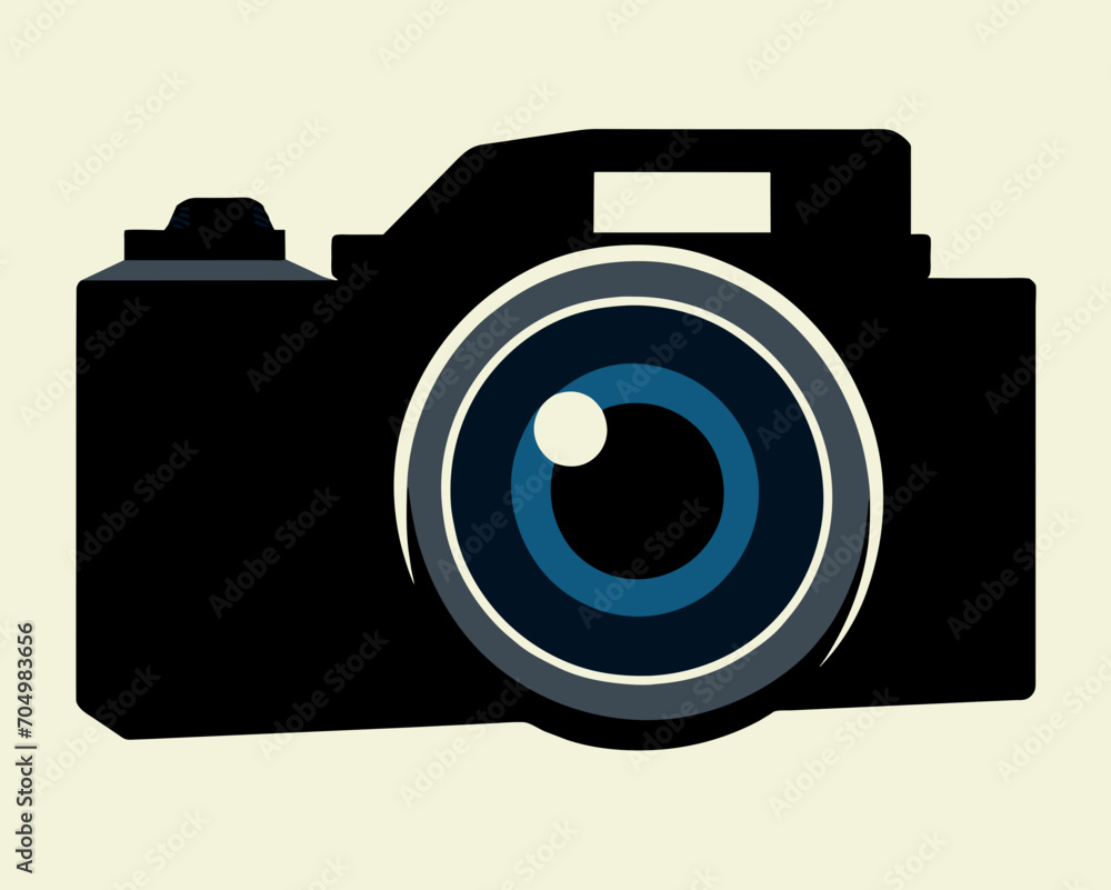 Professional SLR camera with lens in black color, vector flat Professional SLR camera with lens in black color, vector flat