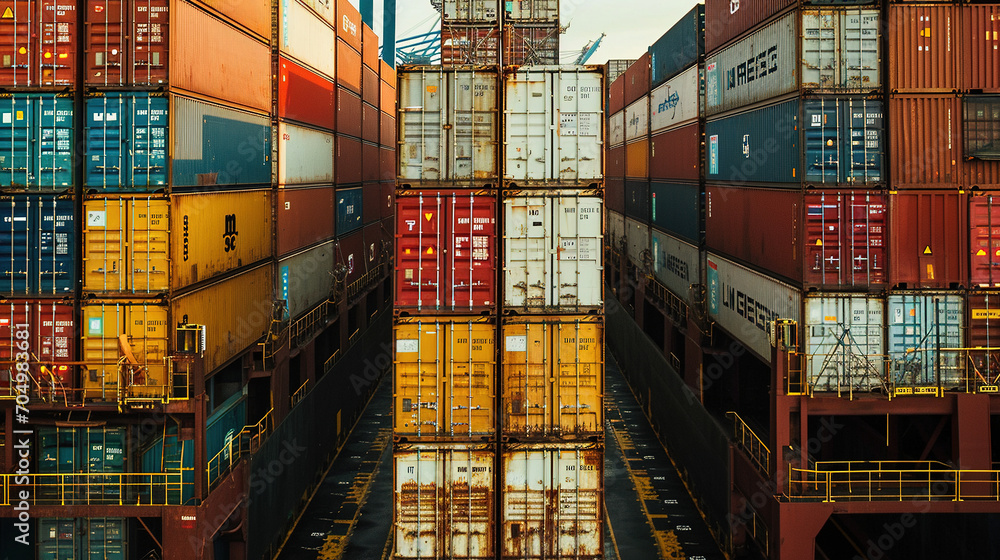 Fototapeta premium Loading containers at the docks. Logistics. Transportation of containers by sea.