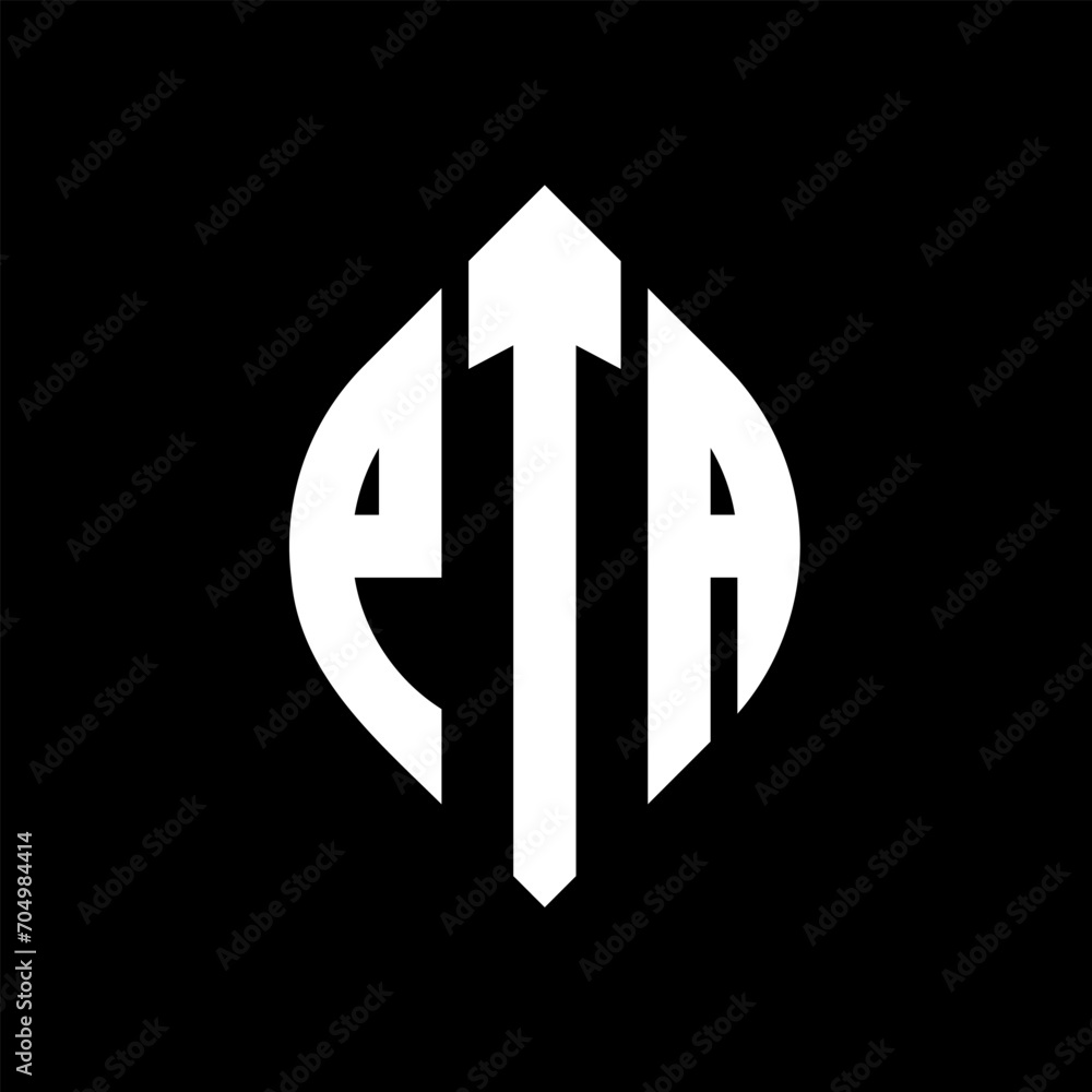 PTA circle letter logo design with circle and ellipse shape. PTA ellipse letters with typographic style. The three initials form a circle logo. PTA circle emblem abstract monogram letter mark vector. PTA circle letter logo design with circle and ellipse shape. PTA ellipse letters with typographic style. The three initials form a circle logo. PTA circle emblem abstract monogram letter mark vector.