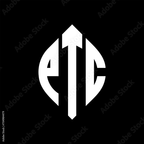 PTC circle letter logo design with circle and ellipse shape. PTC ellipse letters with typographic style. The three initials form a circle logo. PTC circle emblem abstract monogram letter mark vector.