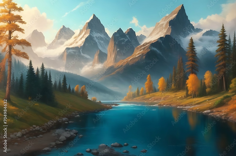 a landscape that represents the inner workings of the mind—using imagery like mountains, rivers, and forests to symbolize thoughts, memories, and emotions.
