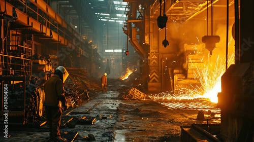 Hard working man on steel plant.  photo