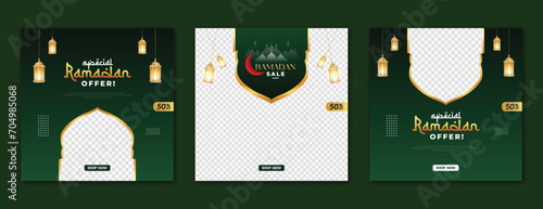 Ramadan Kareem special sale offer social media post template or banner green color design Ramzan Islamic sale advertisement vector illustration