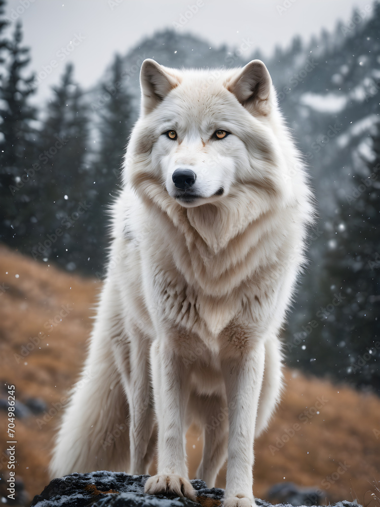 White Wolf With Nature Background. Generative AI White Wolf With Nature Background. Generative AI