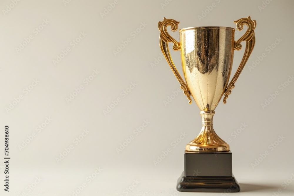 Golden trophy for award, success and achievement concept, white background. Generative AI Golden trophy for award, success and achievement concept, white background. Generative AI