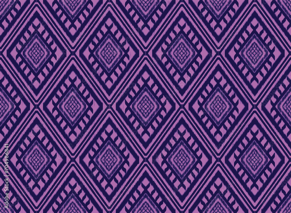 Ikat fabric pattern blue on purple pixel Abstract Aztec symbol illustration geometric shape vector pattern Ethic nature native tribal work background backdrop wallpaper print textile clothing fashion 