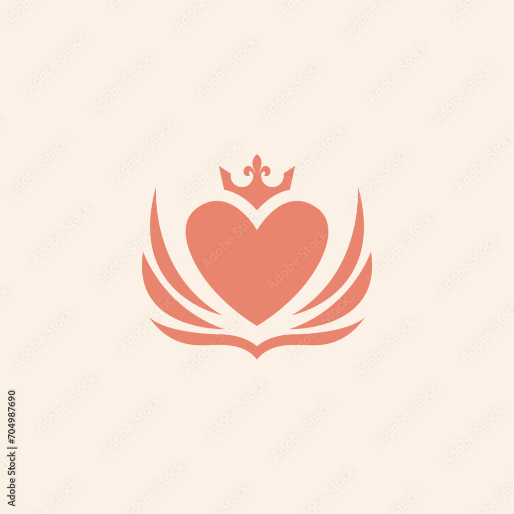 Flying heart with wing icon in cream over white. Heart with wings symbol. Isolated on cream background.