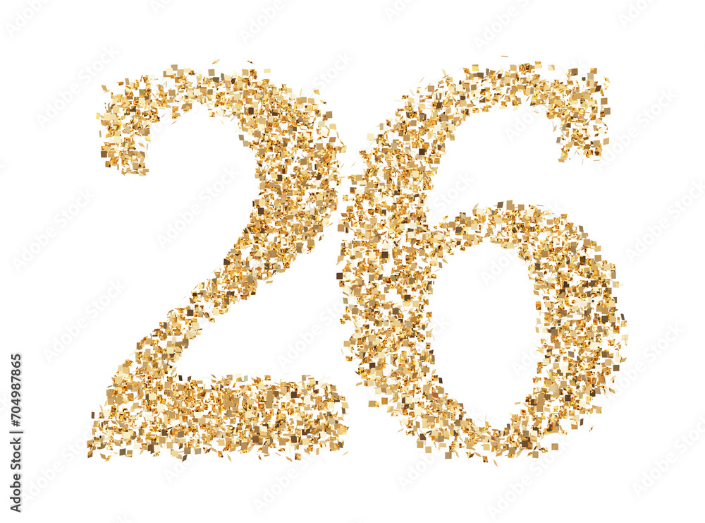 Number 26 glitter gold render Number 26 glitter gold render