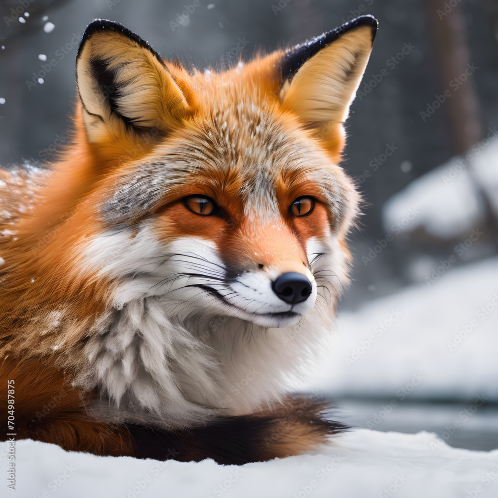 Obraz premium Red Fox With Snow Background. Generative AI