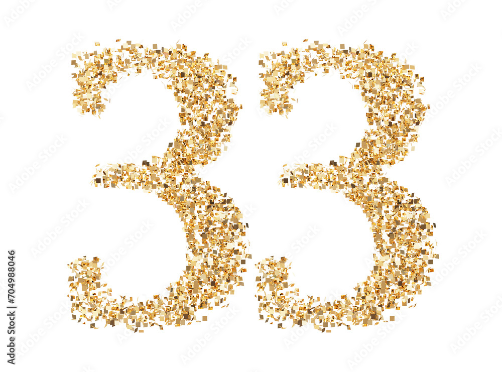 Number 33 glitter gold render Number 33 glitter gold render