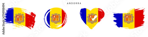 Andorra hand drawn grunge style flag icon set. Free brush stroke flat vector illustration isolated on white