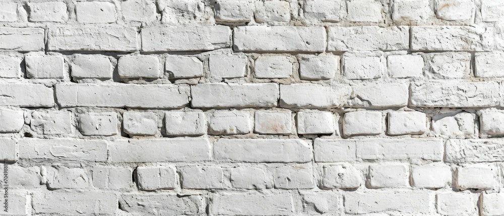 Abstract white brick wall texture for pattern background. wide panorama picture.