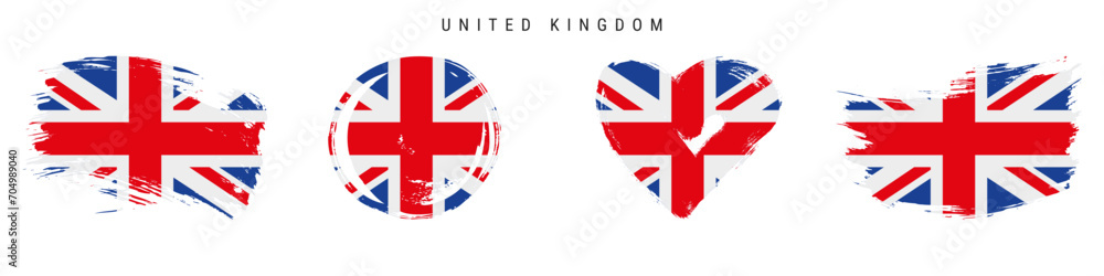 United Kingdom hand drawn grunge style flag icon set. Free brush stroke flat vector illustration isolated on white - obrazy, fototapety, plakaty 