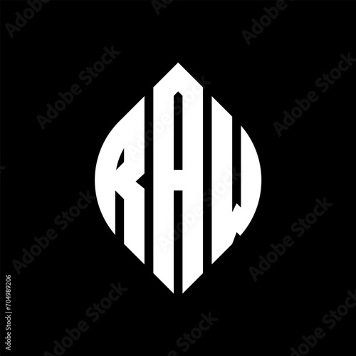 RAW circle letter logo design with circle and ellipse shape. RAW ellipse letters with typographic style. The three initials form a circle logo. RAW circle emblem abstract monogram letter mark vector.