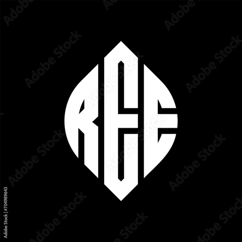REE circle letter logo design with circle and ellipse shape. REE ellipse letters with typographic style. The three initials form a circle logo. REE circle emblem abstract monogram letter mark vector.