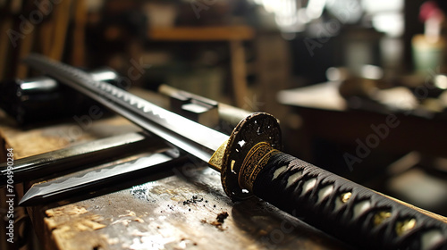 Beautiful katana swords with different patterns photo