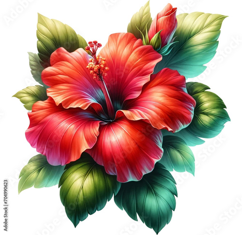 Watercolor Hibiscus flower png transparent background, Generative AI