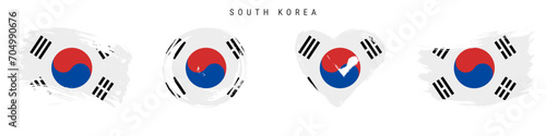 South Korea hand drawn grunge style flag icon set. Free brush stroke flat vector illustration isolated on white
