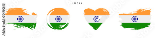 India hand drawn grunge style flag icon set. Free brush stroke flat vector illustration isolated on white