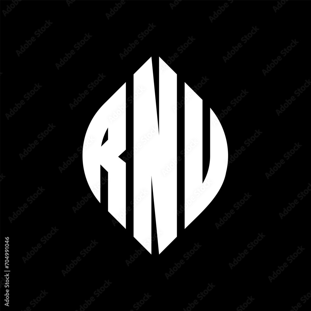 RNU circle letter logo design with circle and ellipse shape. RNU ellipse letters with typographic style. The three initials form a circle logo. RNU circle emblem abstract monogram letter mark vector. RNU circle letter logo design with circle and ellipse shape. RNU ellipse letters with typographic style. The three initials form a circle logo. RNU circle emblem abstract monogram letter mark vector.