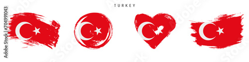 Turkey hand drawn grunge style flag icon set. Free brush stroke flat vector illustration isolated on white