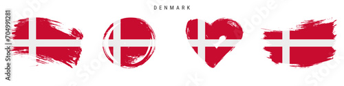Denmark hand drawn grunge style flag icon set. Free brush stroke flat vector illustration isolated on white
