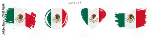 Mexico hand drawn grunge style flag icon set. Free brush stroke flat vector illustration isolated on white