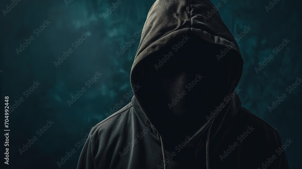 Mysterious figure in a dark hoodie with no face visible.