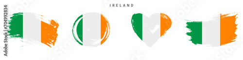 Ireland hand drawn grunge style flag icon set. Free brush stroke flat vector illustration isolated on white