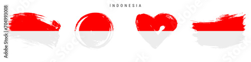 Indonesia hand drawn grunge style flag icon set. Free brush stroke flat vector illustration isolated on white