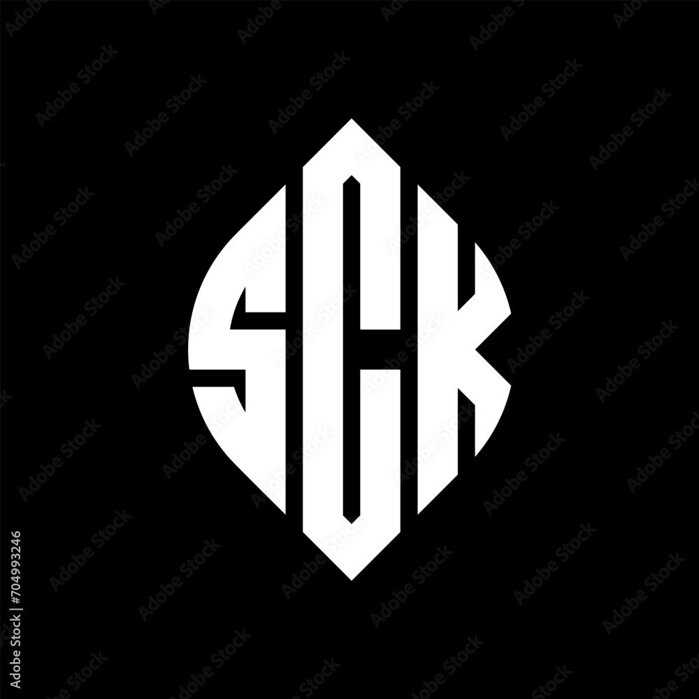 Obraz premium SCK circle letter logo design with circle and ellipse shape. SCK ellipse letters with typographic style. The three initials form a circle logo. SCK circle emblem abstract monogram letter mark vector.