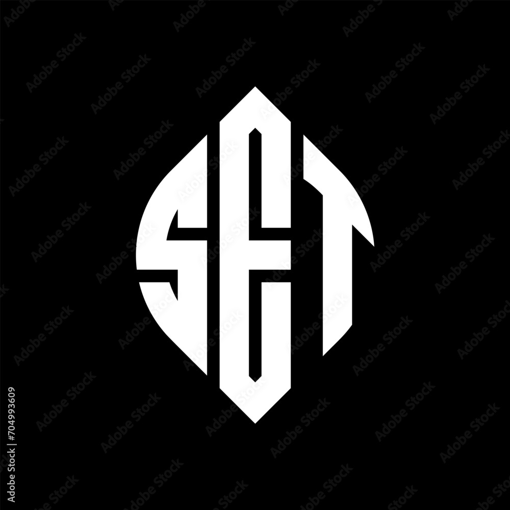 Obraz premium SET circle letter logo design with circle and ellipse shape. SET ellipse letters with typographic style. The three initials form a circle logo. SET circle emblem abstract monogram letter mark vector.