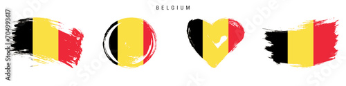 Belgium hand drawn grunge style flag icon set. Free brush stroke flat vector illustration isolated on white