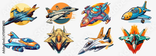 spaceship collection different colors, spacecraft illustration