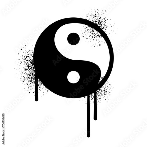 Spray painted graffiti yin yang symbol isolated on white background. Black and White street art style element. Urban style vector illustration