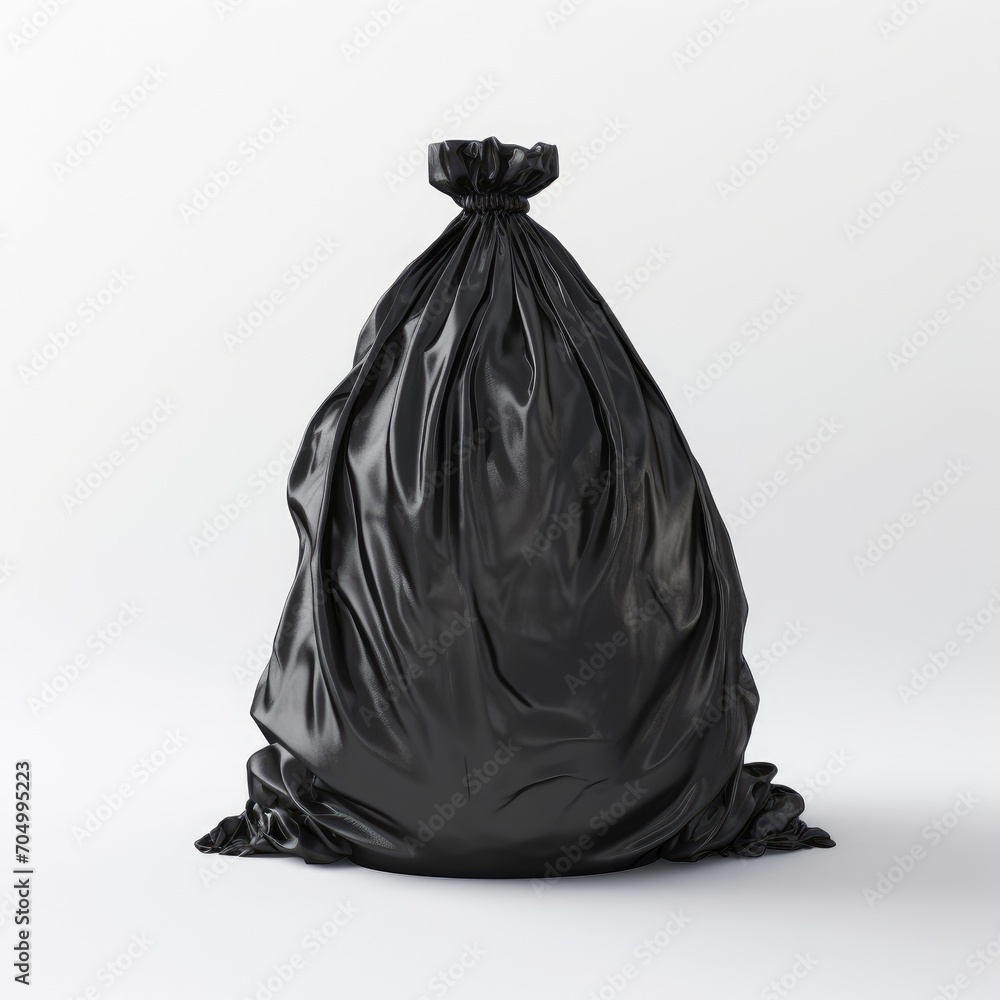 black garbage bag sitting on a white background