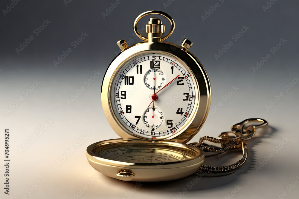 Vintage pocket stopwatch. 3D render conveying 'time is money.' Symbolizes value, urgency. Perfect for time management concepts.