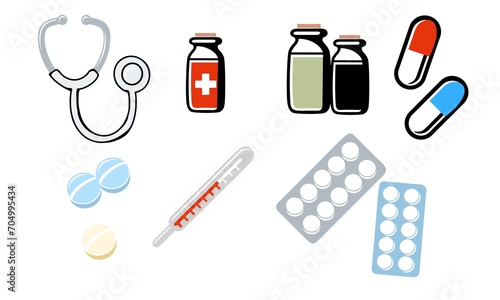 Medical devices, a set of multicolored medical icons, raster image