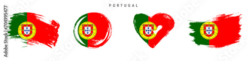 Portugal hand drawn grunge style flag icon set. Free brush stroke flat vector illustration isolated on white