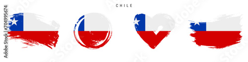 Chile hand drawn grunge style flag icon set. Free brush stroke flat vector illustration isolated on white