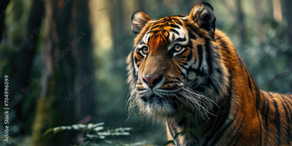 Obraz premium Close-up of a Sumatran tiger in a jungle