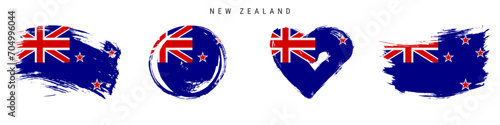 New Zealand hand drawn grunge style flag icon set. Free brush stroke flat vector illustration isolated on white