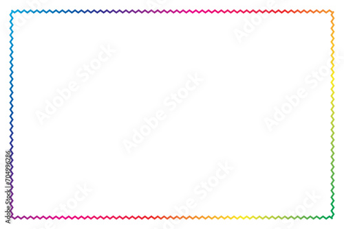 Simple of frame. Design vector rectangle with zigzag lines rainbow on white background. Design print for illustration, greeting cards, wedding invitations, menu, royal certificates, background. Set 2
