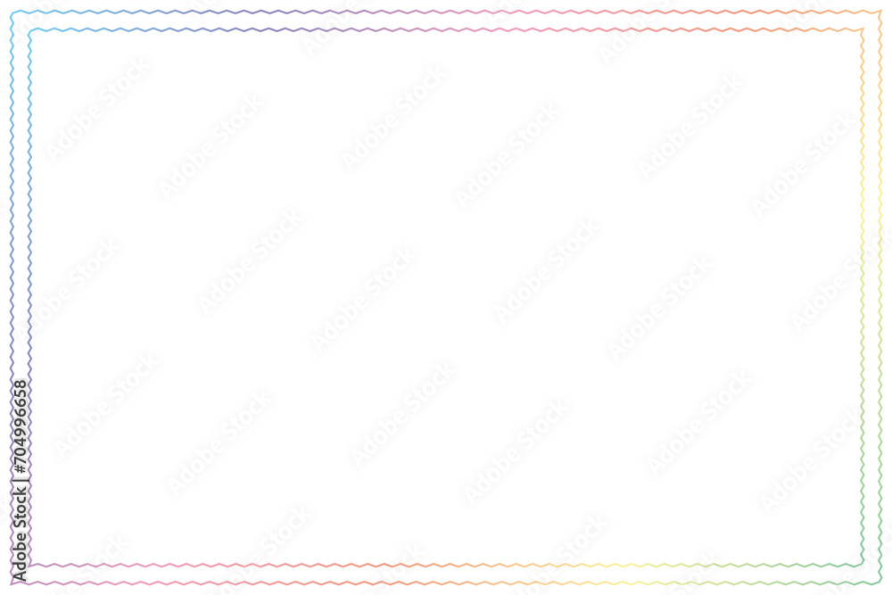Simple of frame. Design vector rectangle with zigzag lines rainbow on white background. Design print for illustration, greeting cards, wedding invitations, menu, royal certificates, background. Set 9