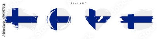 Finland hand drawn grunge style flag icon set. Free brush stroke flat vector illustration isolated on white