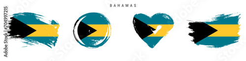 Bahamas hand drawn grunge style flag icon set. Free brush stroke flat vector illustration isolated on white