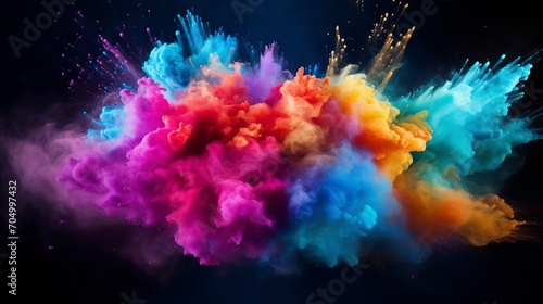Colorful Dust Explosion on Black Background AI Generated