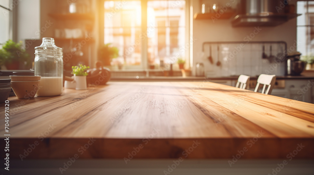blurred kitchen with wooden table blurred kitchen with wooden table